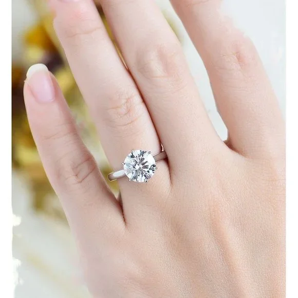 Certified 4ct. t.w. Moissanite Diamond Solitaire 10K White Gold Wedding Ring NEW - Picture 4 of 12